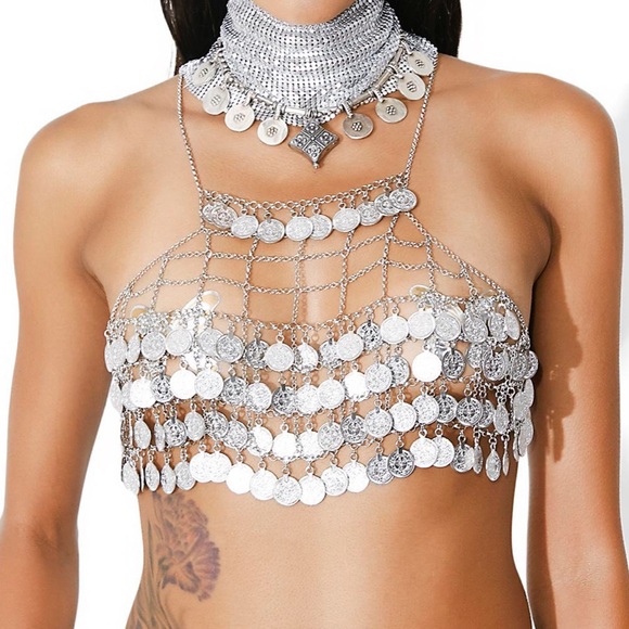 Dolls Kill Tops - NWT Dolls Kill Festival Coin Chain Bra Top
